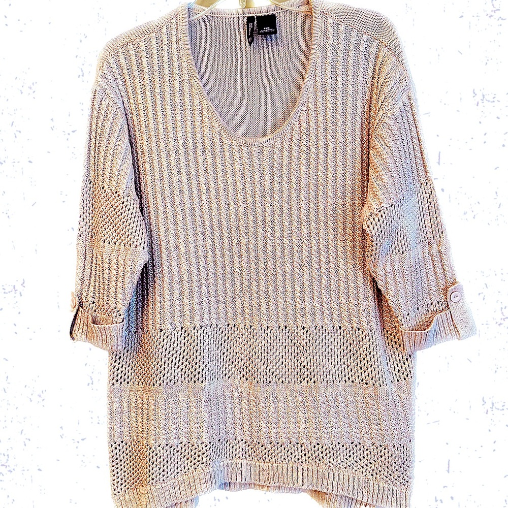 Sparkly Sweater- New Directions- Dusty/Light Pink- Metallic Thread- Short Sleeve